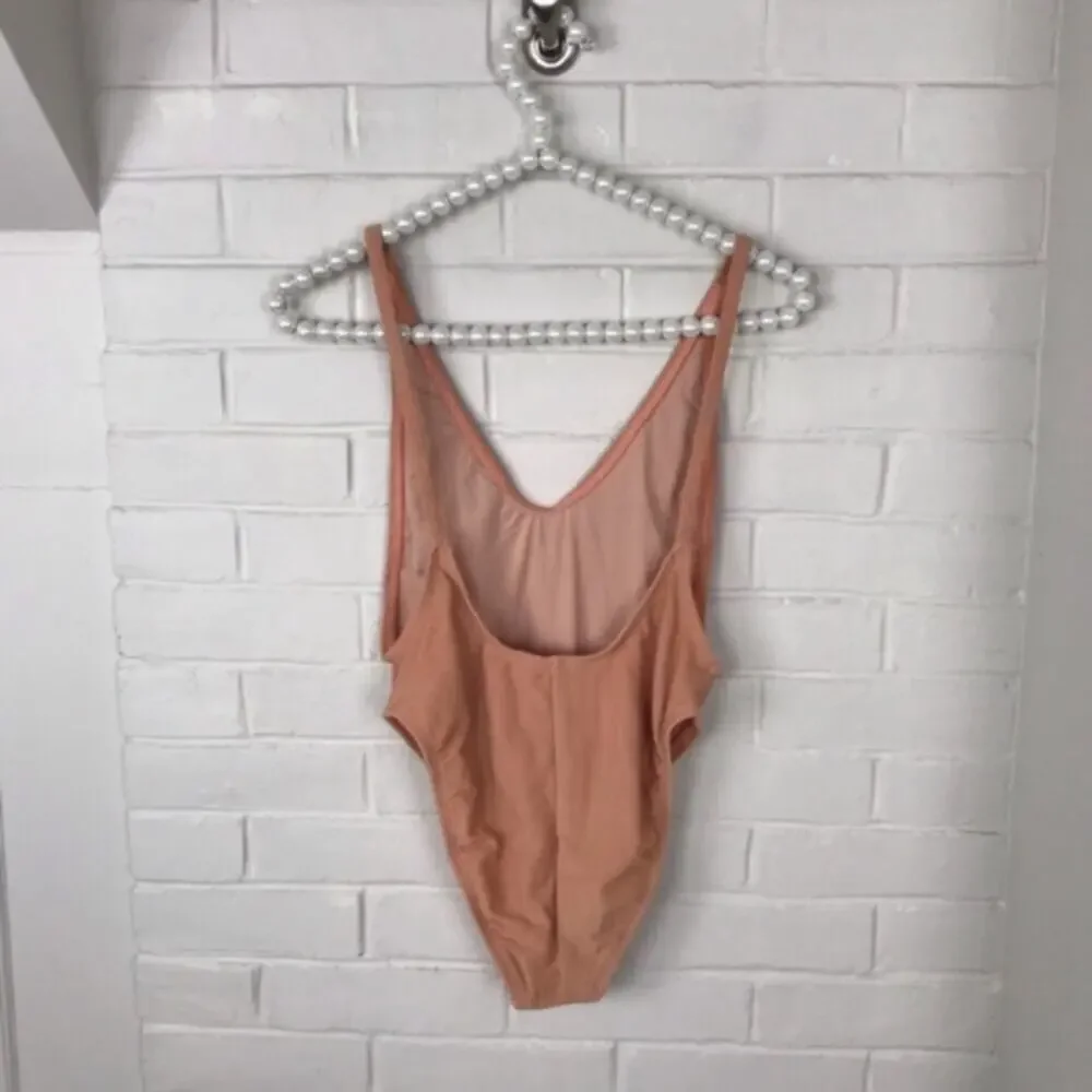 Nasty Gal Nude Ribbed Low Back One Piece Swim Size XS